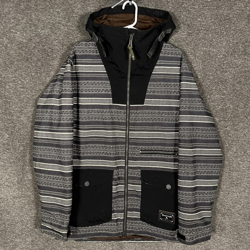 Burton Cambridge Jacket Mens Medium Black Striped Dryride Thermolite‎ Hooded Ski